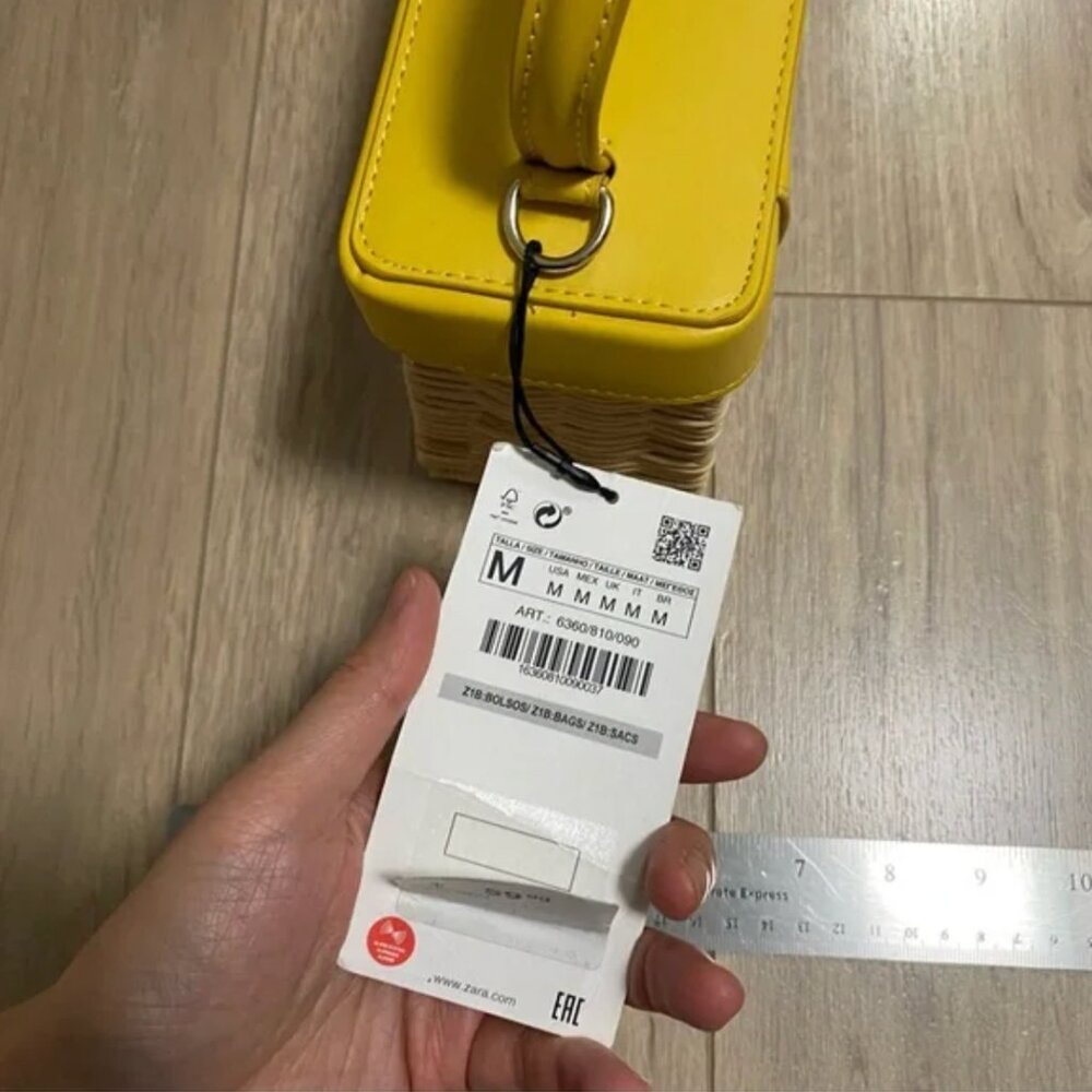 Zara Rattan Box Bag with Handle Yellow - Picture 9 of 9